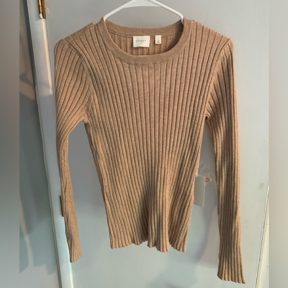 Cyrus Tan Crew Neck Ribbed Sweater